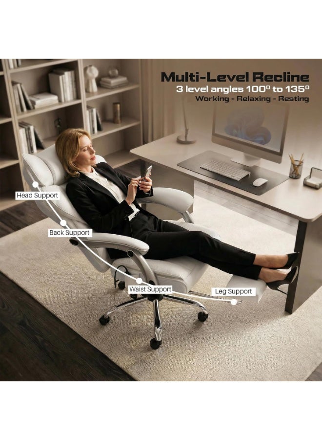 DROGO Emperium Office Chair for Work from Home 400LBS | Ergonomic Executive Boss Chair with PU Leather, High Back, Spacious Cushion Seat & Pumping Lumbar Support | Desk Chair with Premium Metal Base & Footrest White - Image 5